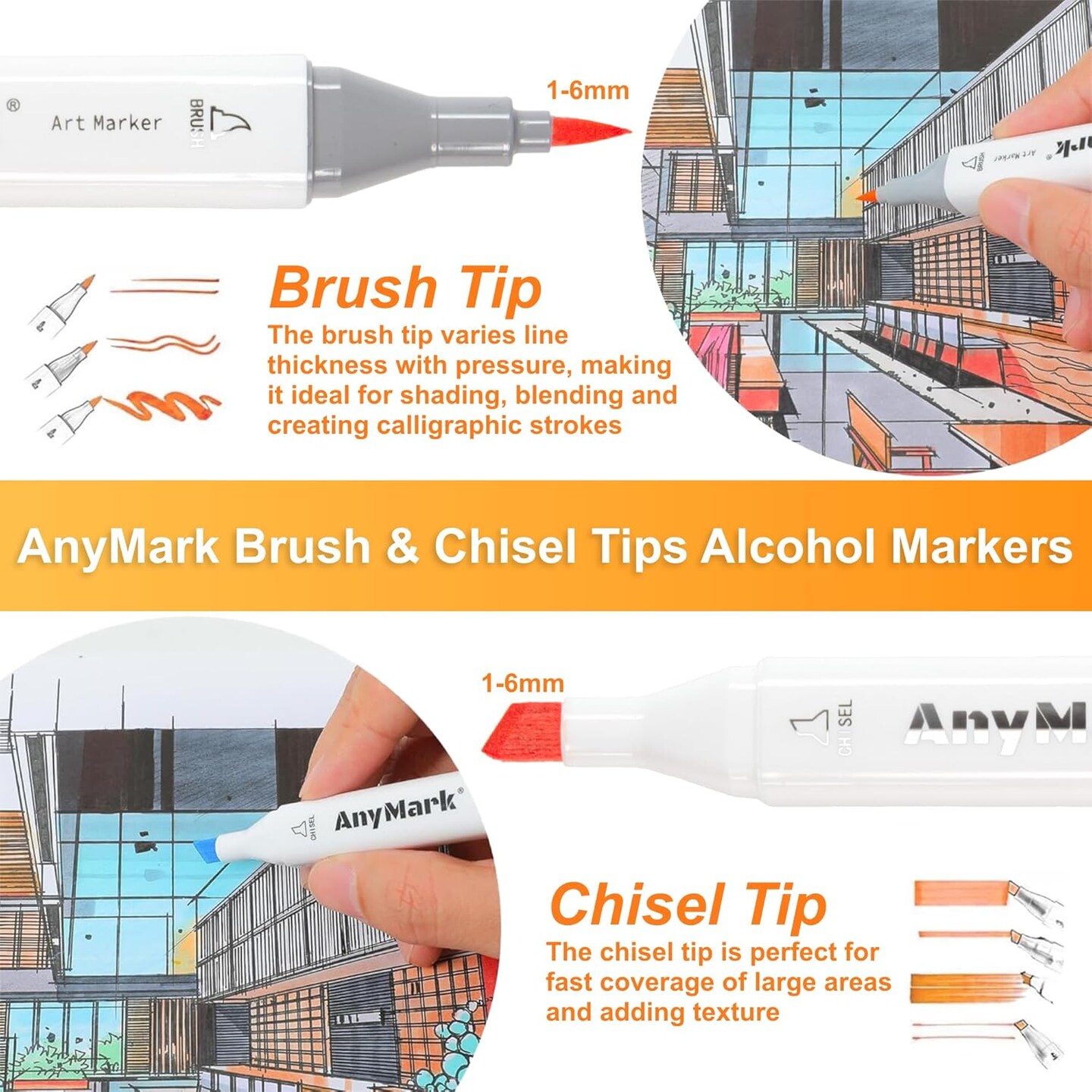 Alcohol Markers Brush Tip, 100+1 Colors Dual Tip Brush &#x26; Chisel Alcohol-Based Art Markers Set with Case for Adult Artists Drawing Coloring