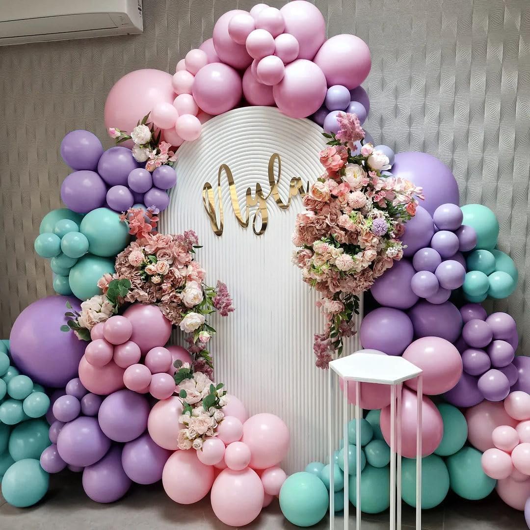Double Stuffed Pastel Balloon Garland Pink Purple Green Balloons Colorful Balloon Arch With Gold Metallic Latex Balloons Kit For Mermaid Baby Shower Princess Ice Cream Birthday Easter Party Decoration