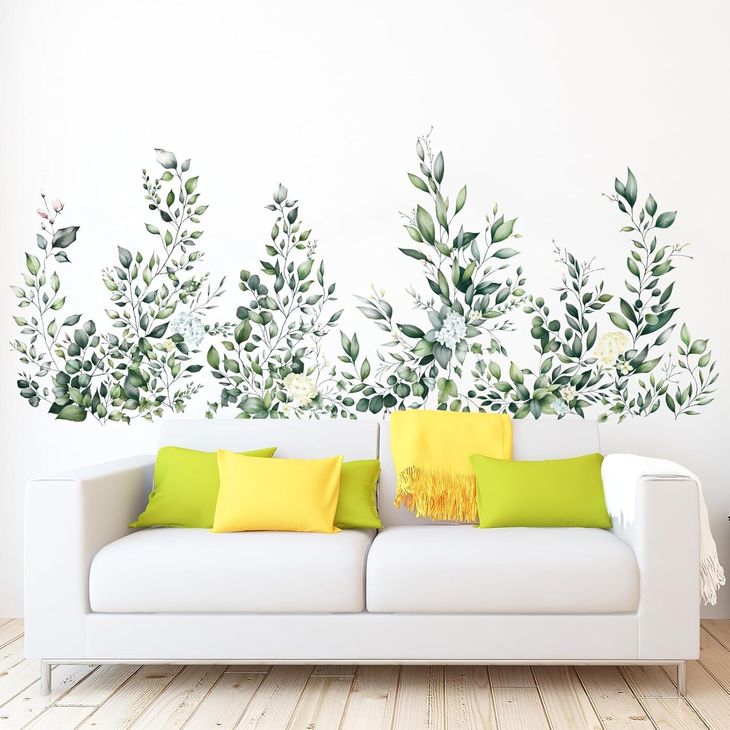 Green Leaves Wall Decor Hanging Vine Flower Wall Stickers Floral Wall Decals Plant Wall Art Spring Home Decorations for Living Room TV Background Nursery Girls Bedroom Office Classroom