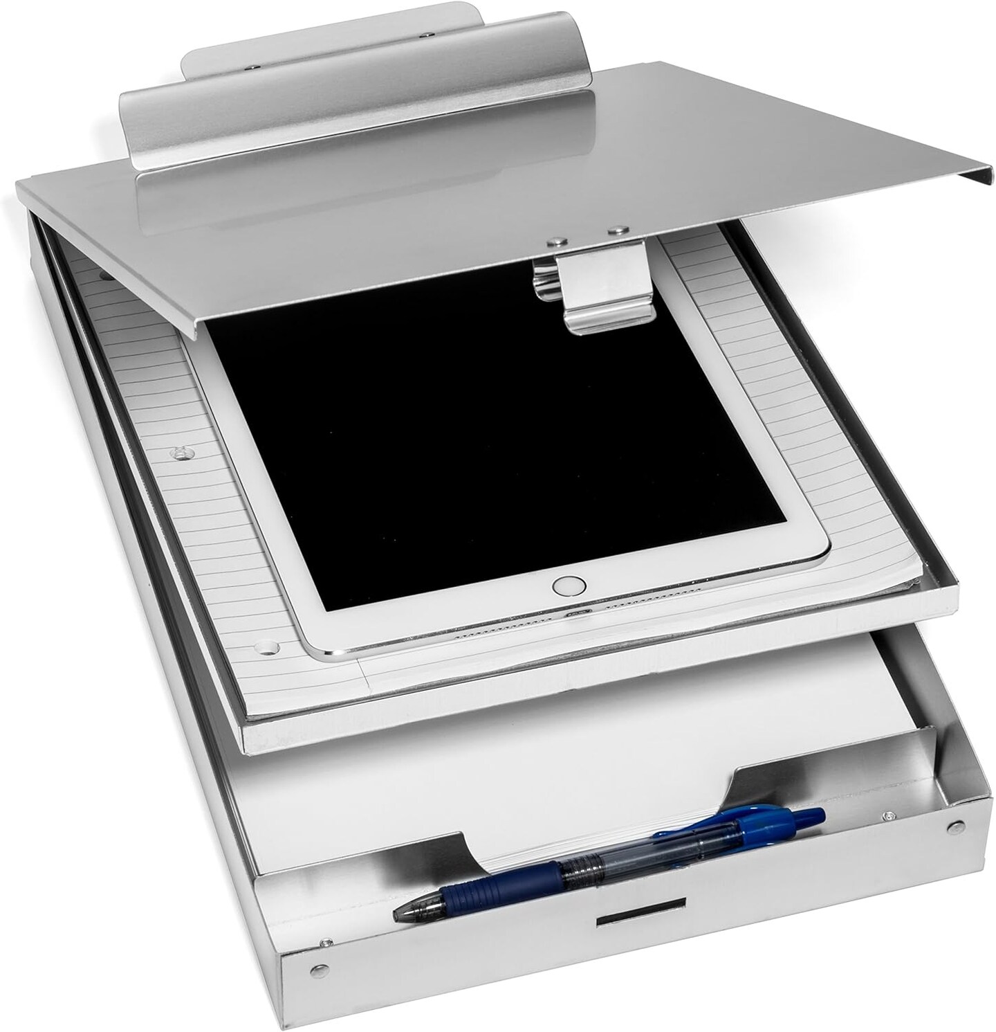 Aluminum Dual Storage Clipboard – 2 Compartments, Heavy-Duty Letter Size Clip