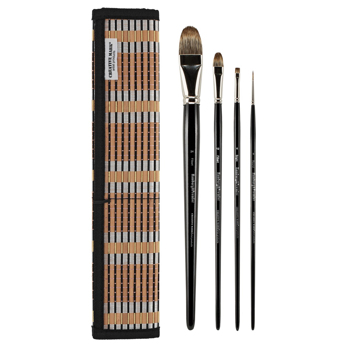 Creative Mark Hamburg Premiere Professional Oil Painting Brushes - Large Asst Set of 5 Handmade Oil Paint Brushes w/ #24 Filbert - Natural &#x26; Synthetic Blend, Long Triple-Lacquered Birch Handle