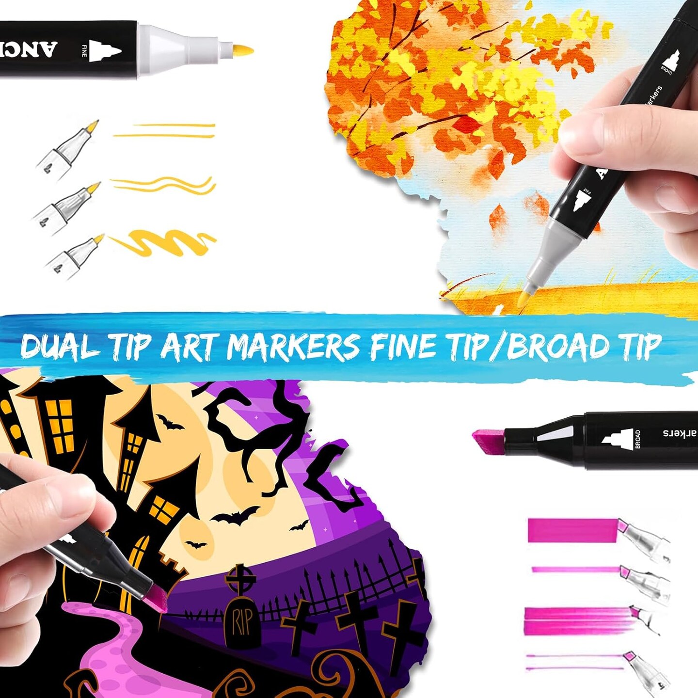 80 Color Alcohol Art Markers Set, Brush & Fine Tips for Adults & Kids