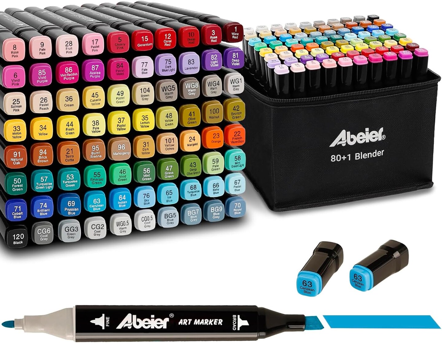 80-Color Dual-Tip Alcohol Markers Set – Includes Blender Pen for Sketching, Coloring & Illustration