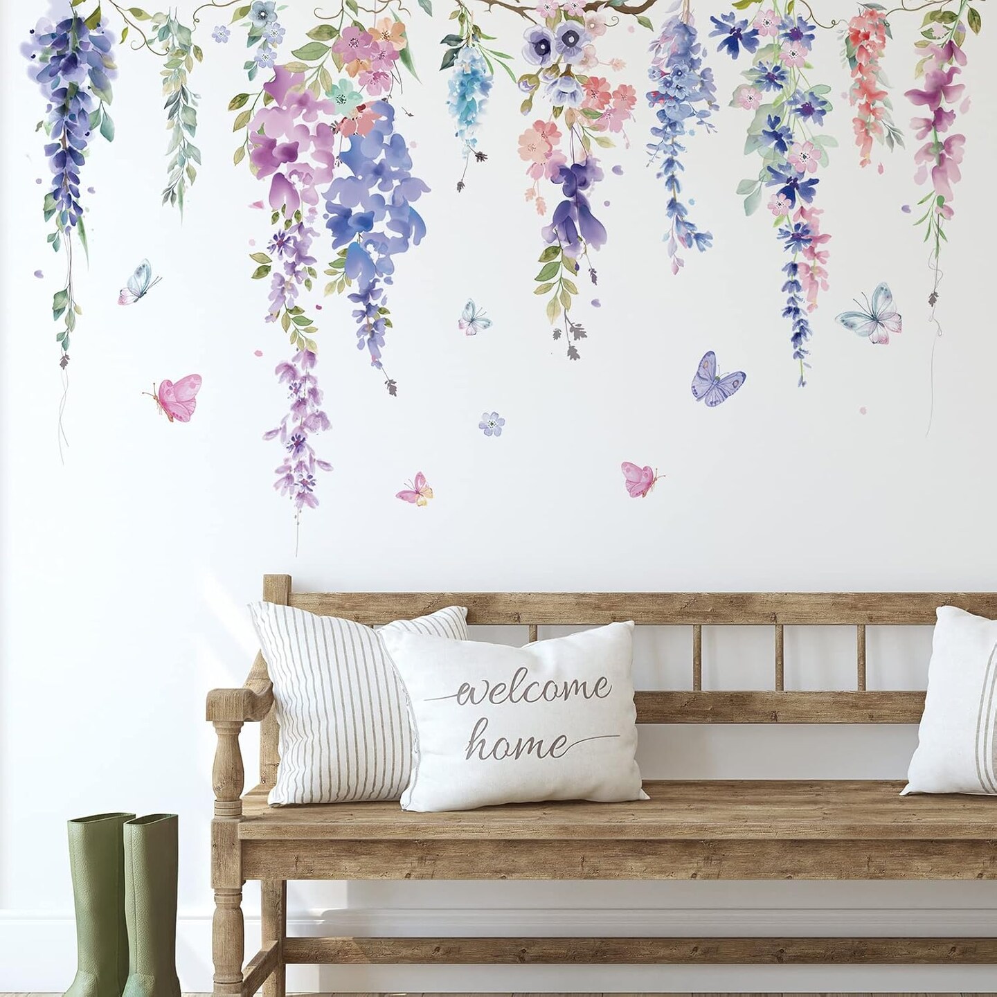 6-Piece Flower & Dragonfly Wall Decals – Removable Vinyl Stickers for Bedroom, Living Room & Nursery