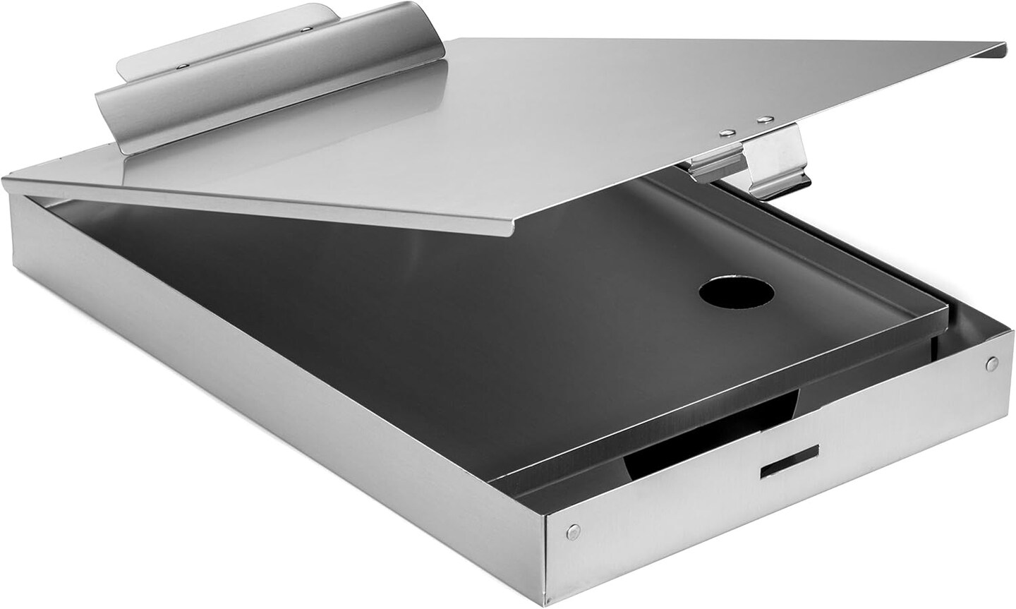 Aluminum Dual Storage Clipboard – 2 Compartments, Heavy-Duty Letter Size Clip