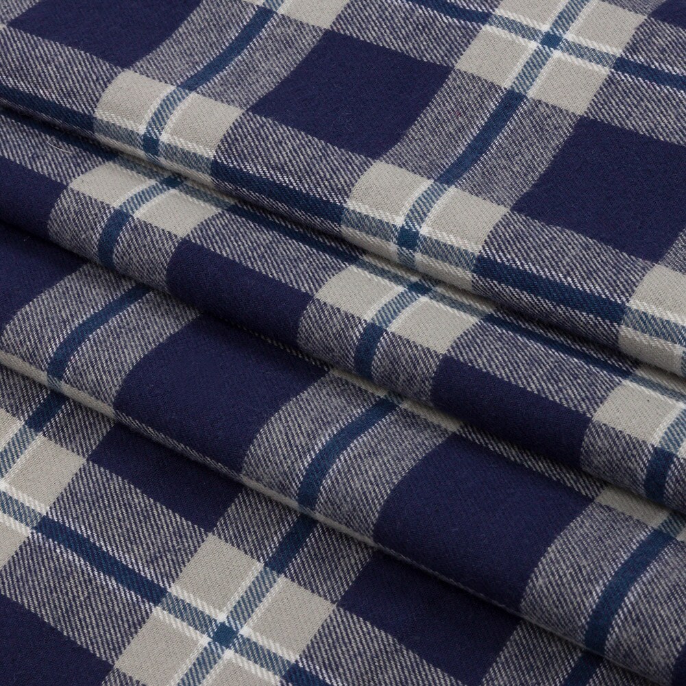 1 Yard Blue and Gray Plaid Cotton Flannel Fabric 56 inch Width