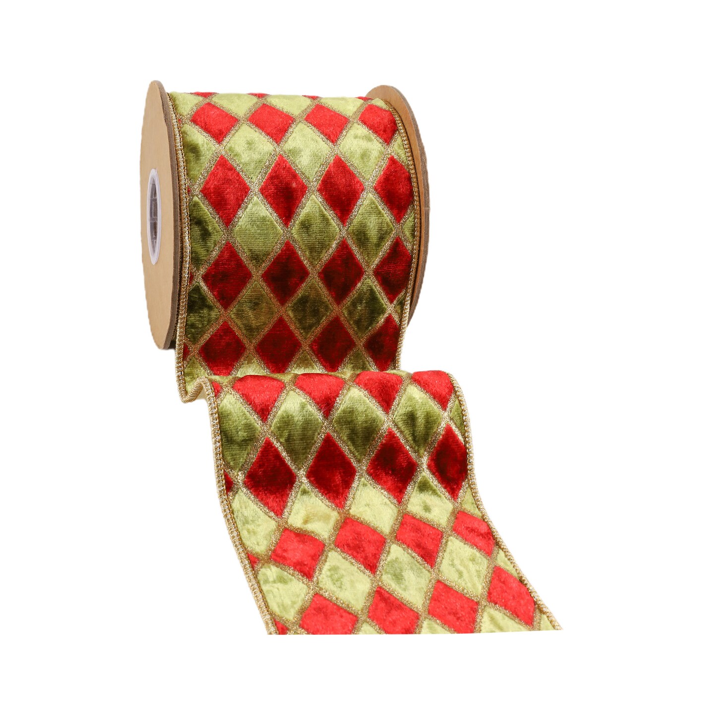 LaRibbons 4" Wired Velvet Ribbon | Diamond Apple Green/Red/Gold Glitter | 5 Yard Roll