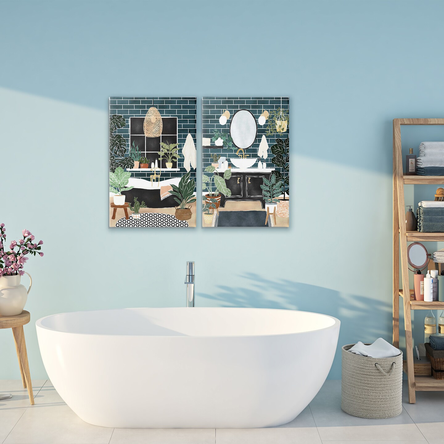 Stupell Industries Modern Bathroom with House Plants 2pc Canvas Set, design by JJ Design House LLC