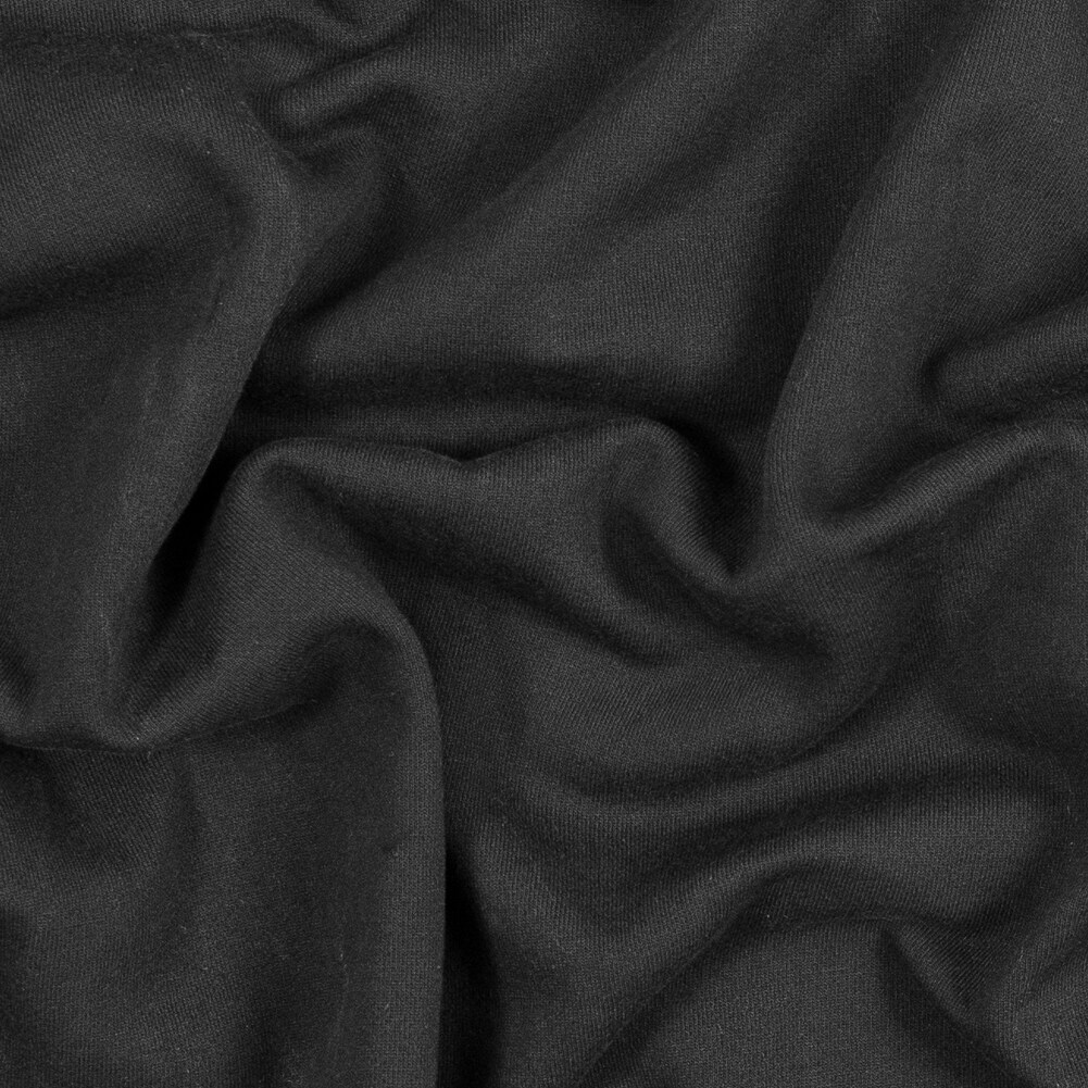1 Yard Black Cotton Polyester Brushed Fleece Solid Knit Apparel Fabric 60 inch Width