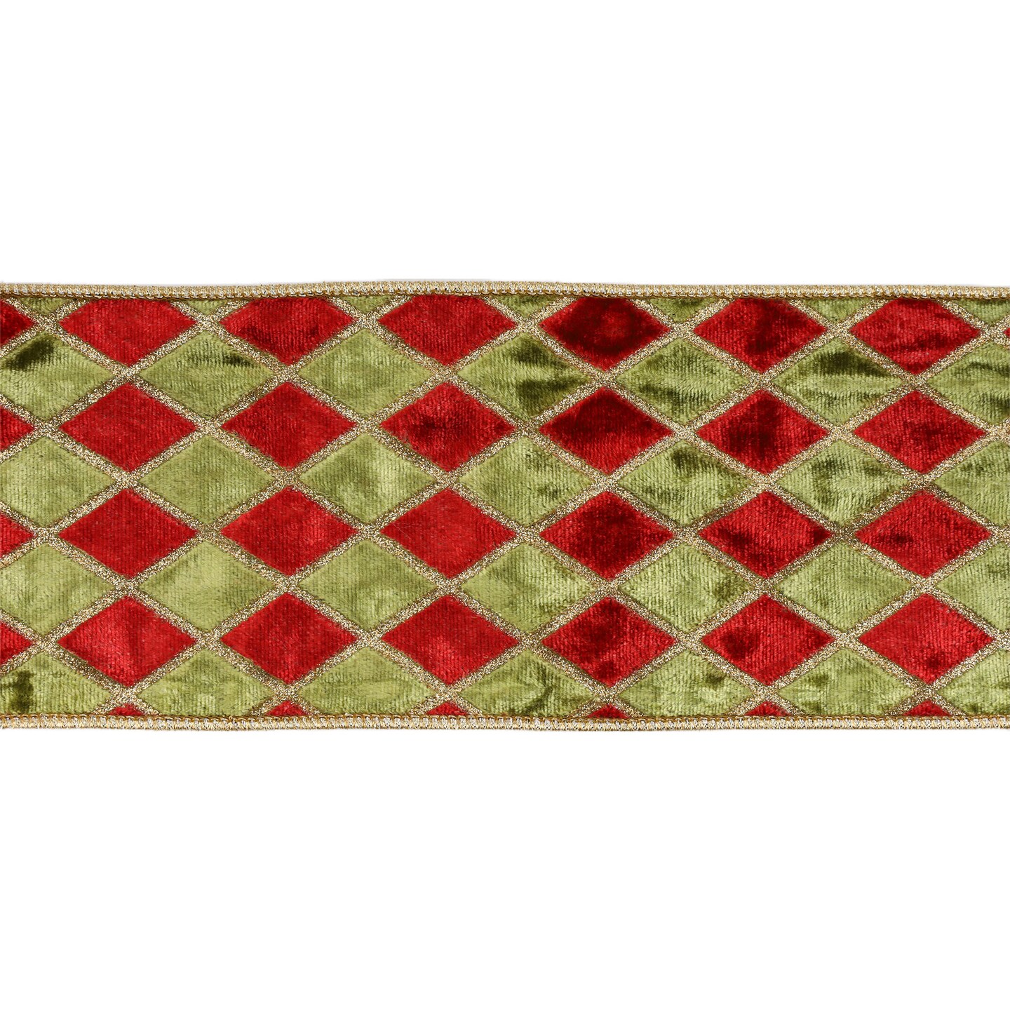 LaRibbons 4" Wired Velvet Ribbon | Diamond Apple Green/Red/Gold Glitter | 5 Yard Roll