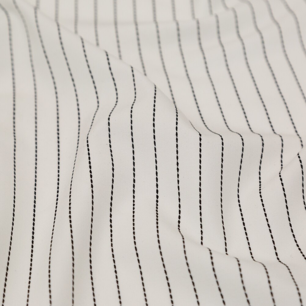 1 Yard Italian White Black Broken Chalk Stripe Stretch Woven Fabric