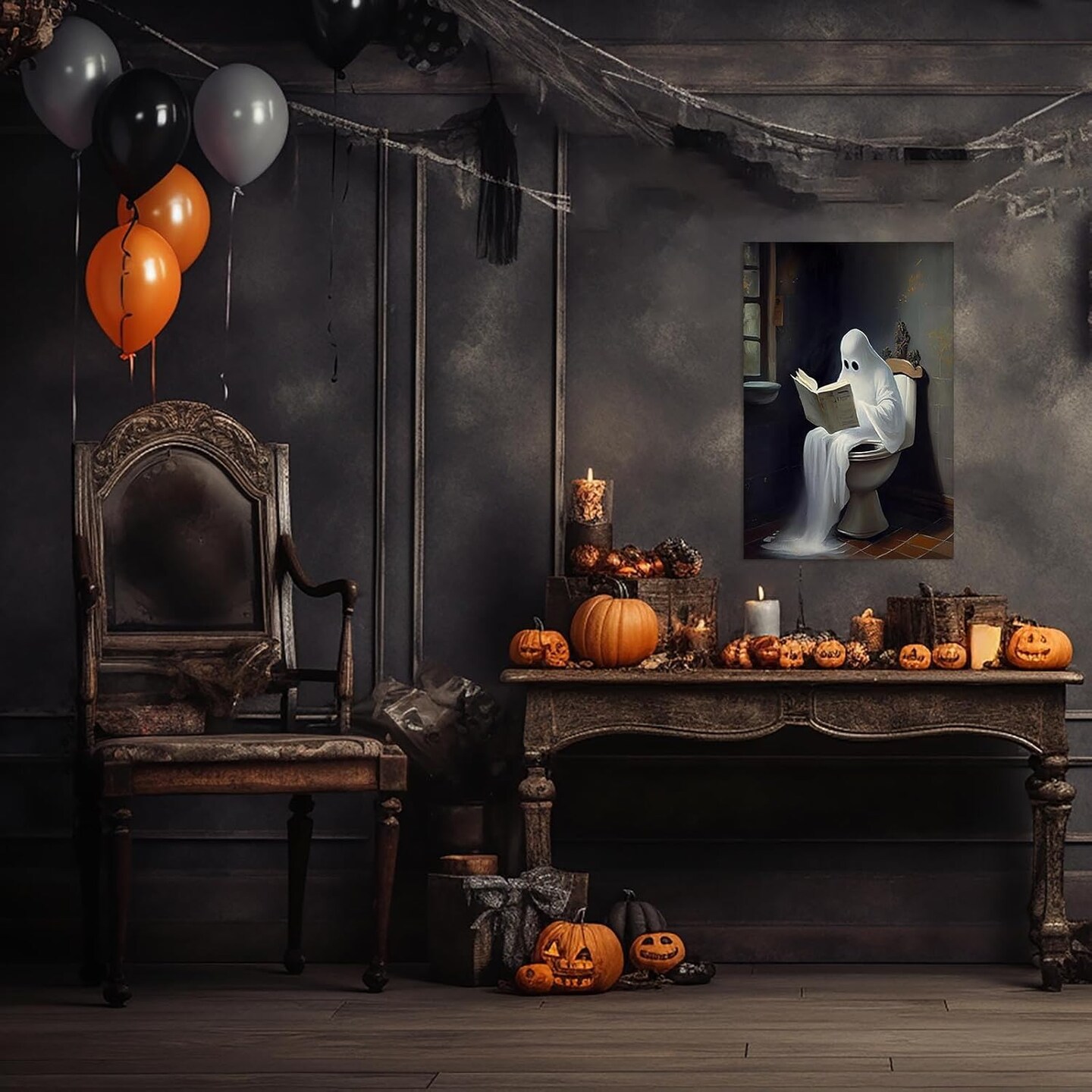 Ghost on Toilet Halloween Wall Decor - 16L&#x22; x 12W&#x22; (Unframed)