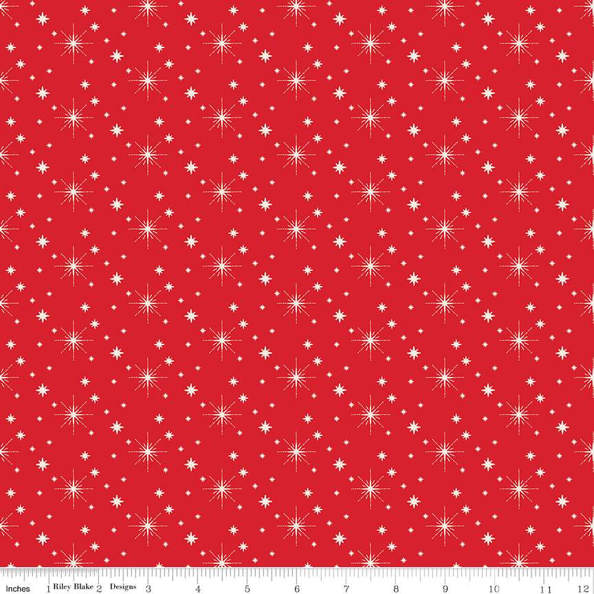 Fabric Riley Blake Red Stars Glisten by the Quarter Yard C16227-RED
