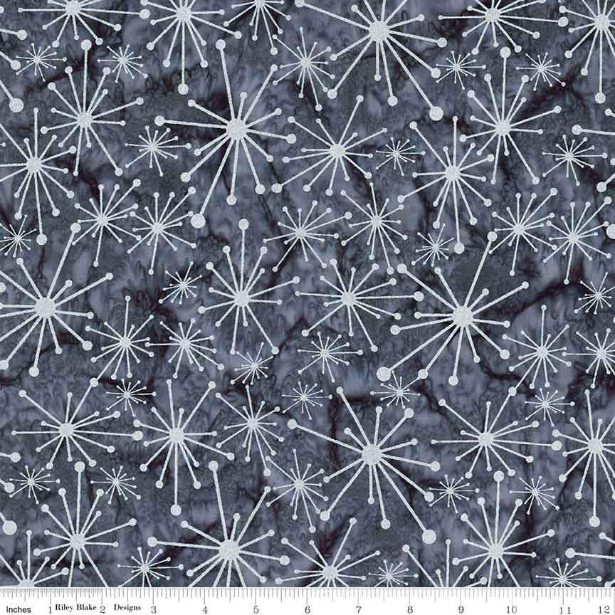 Fabric Riley Blake Charcoal Metallic Expressions Batiks Retro Revival by the Quarter Yard BTM23275-157