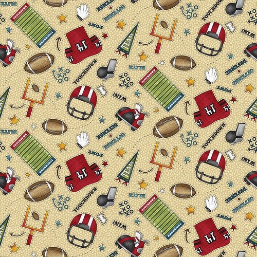 Fabric Henry Glass Tan Football Elements by the Quarter Yard Q-1431-44