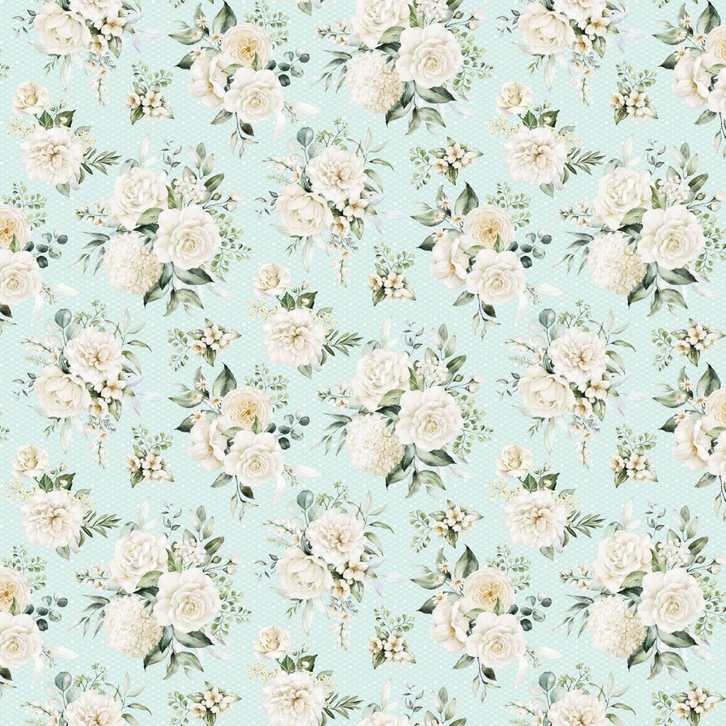 Fabric Northcott Turquoise Bouquets White Wedding by the Quarter Yard 28382-62
