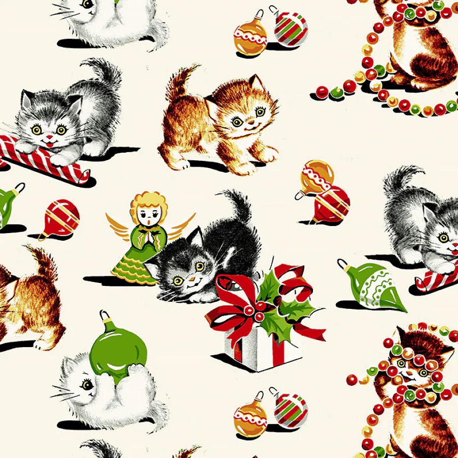 Fabric Henry Glass Multi Playful Kitties A Kitty for Christmas by the Quarter Yard 1982-86