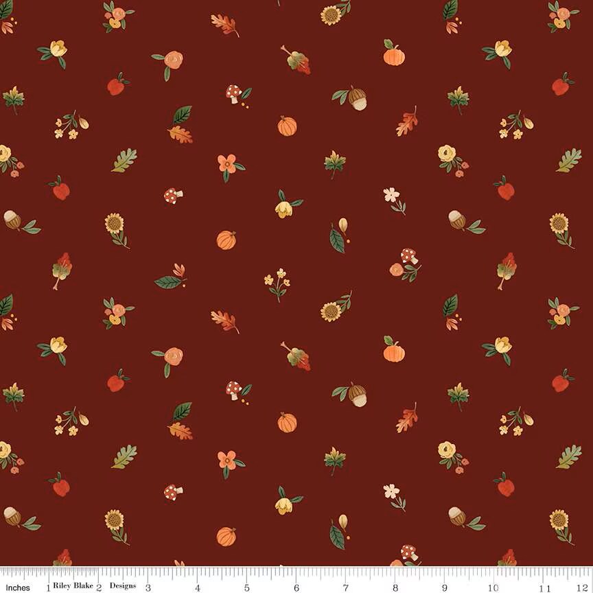 Fabric Riley Blake Maroon Fall Things Happy Fall Days by the Quarter Yard C16345-MAROON