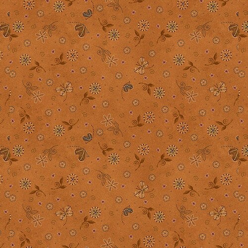 Fabric Henry Glass Rust Butterflies and Buds Flossie's Flowers by the Quarter Yard 3376-35