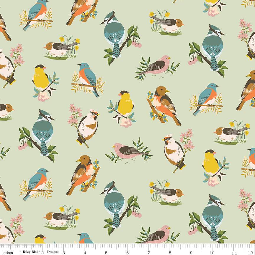 Fabric Riley Blake Sage Birds Winged Medley by the Quarter Yard C15911-SAGE