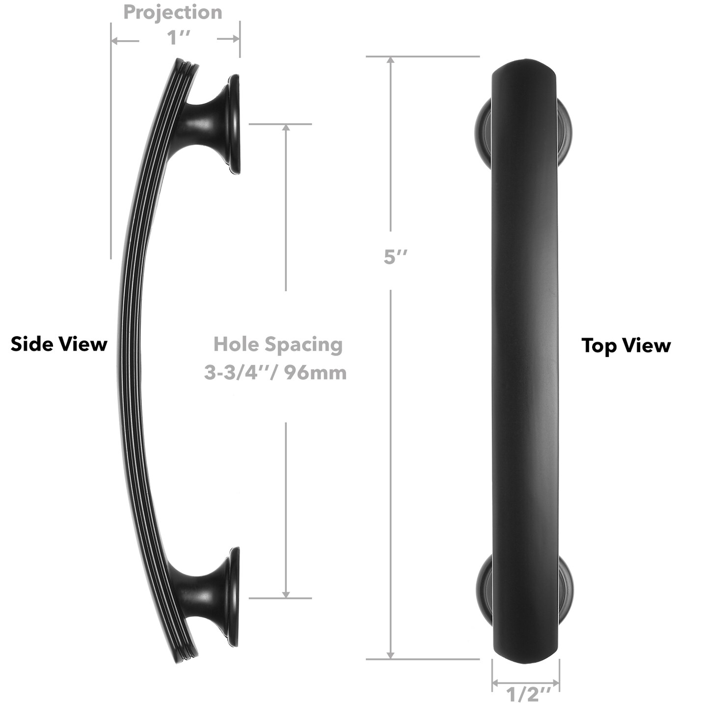 Cauldham Solid Kitchen Cabinet Arch Pulls Handles (3-3/4&#x22; Hole Centers) - Curved Drawer/Door Hardware - Style T750 - Matte Black