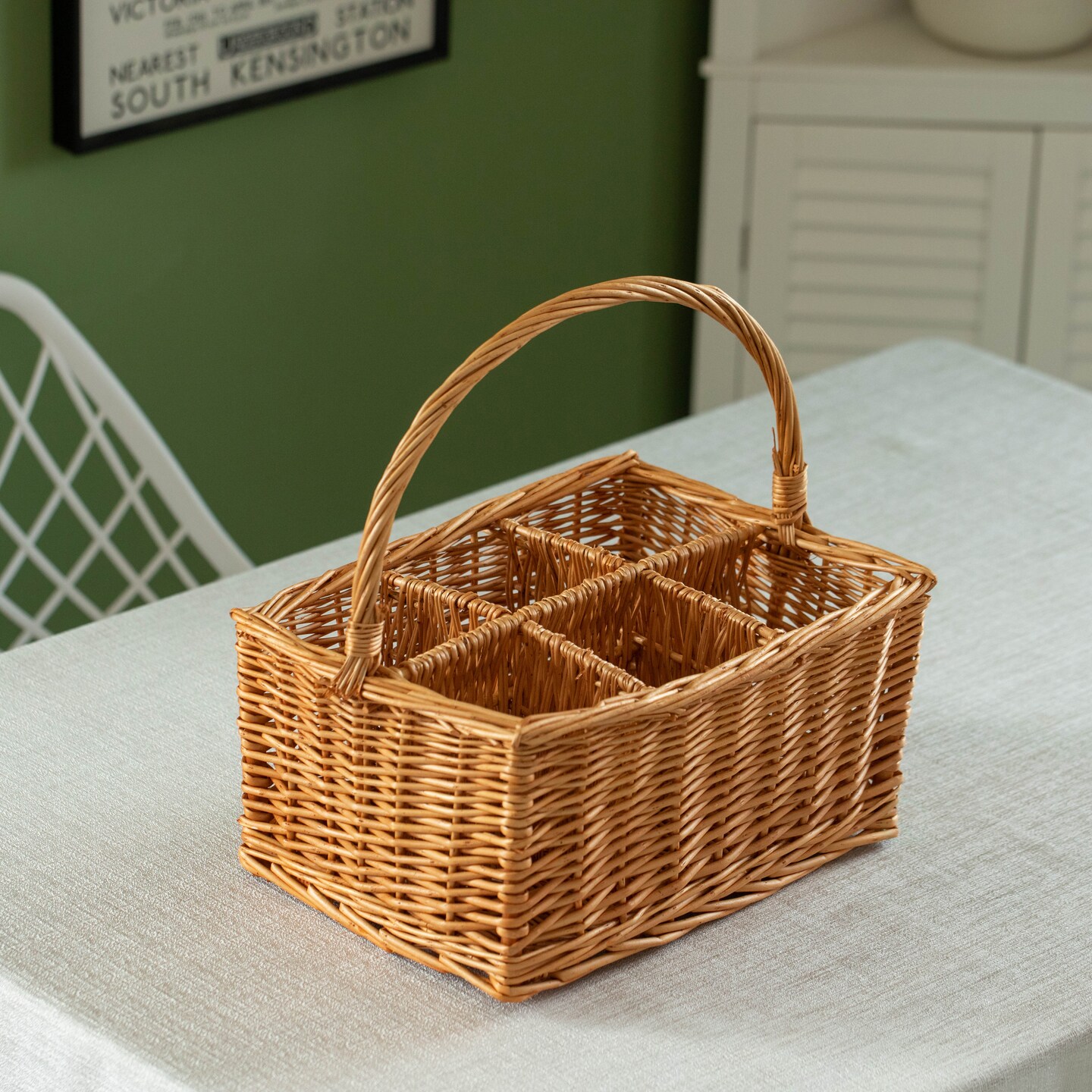 Wickewise Indoor and Outdoor 6 Bottle Wine and Beverage Wicker Tote Basket – Perfect for Beer, Champagne, Bar Accessories, Home Bars, Picnics, Parties, and Bachelor Party Favors, Brown