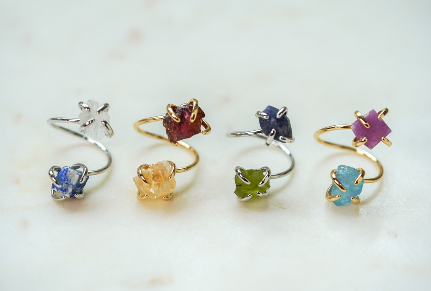 Choose Your Gemstones Gold Ring, Raw Emerald Ring, Raw Sapphire Ring, Garnet Raw Crystal Ring, Handmade Jewelry, Personalized Gifts For Mom