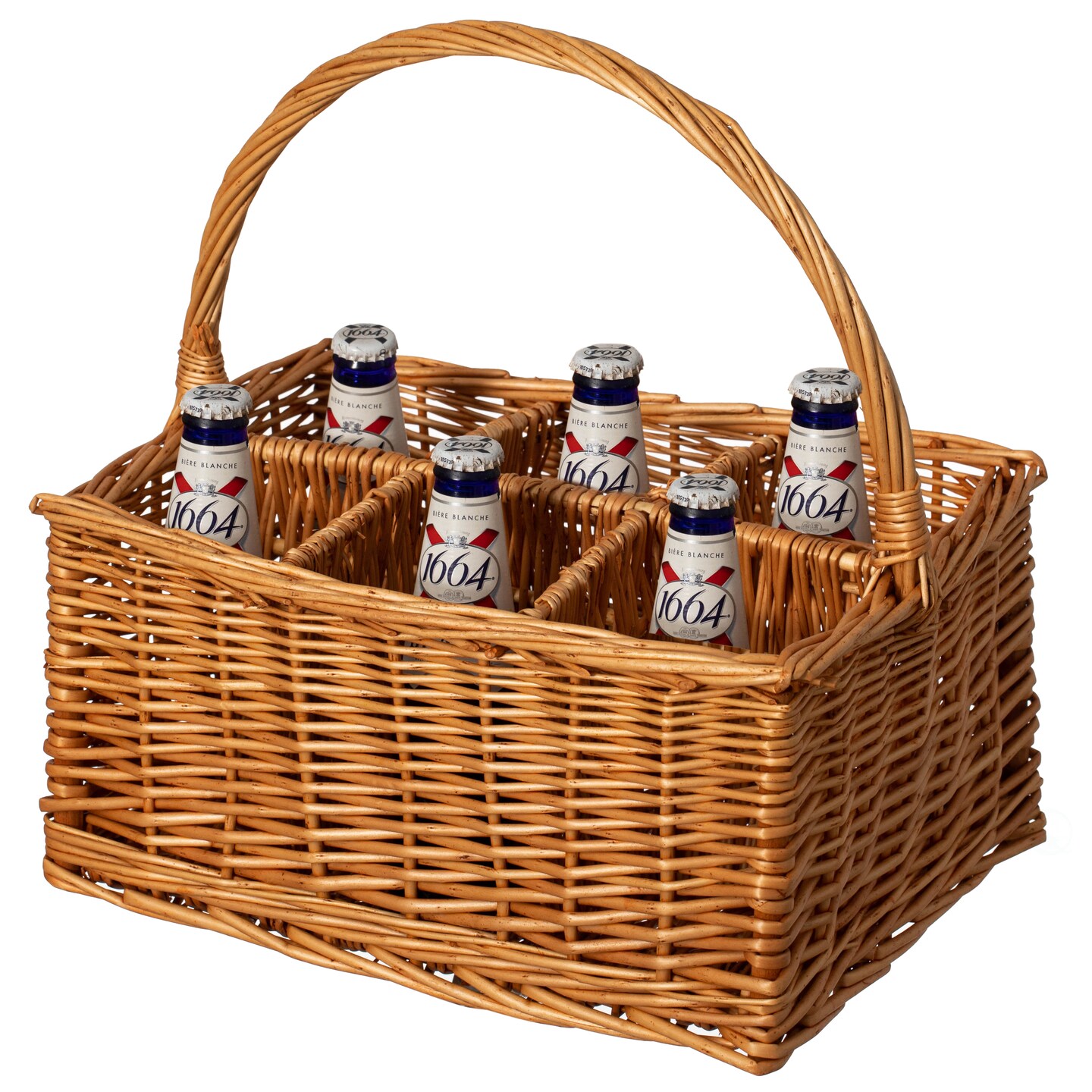 Wickewise Indoor and Outdoor 6 Bottle Wine and Beverage Wicker Tote Basket &#x2013; Perfect for Beer, Champagne, Bar Accessories, Home Bars, Picnics, Parties, and Bachelor Party Favors, Brown