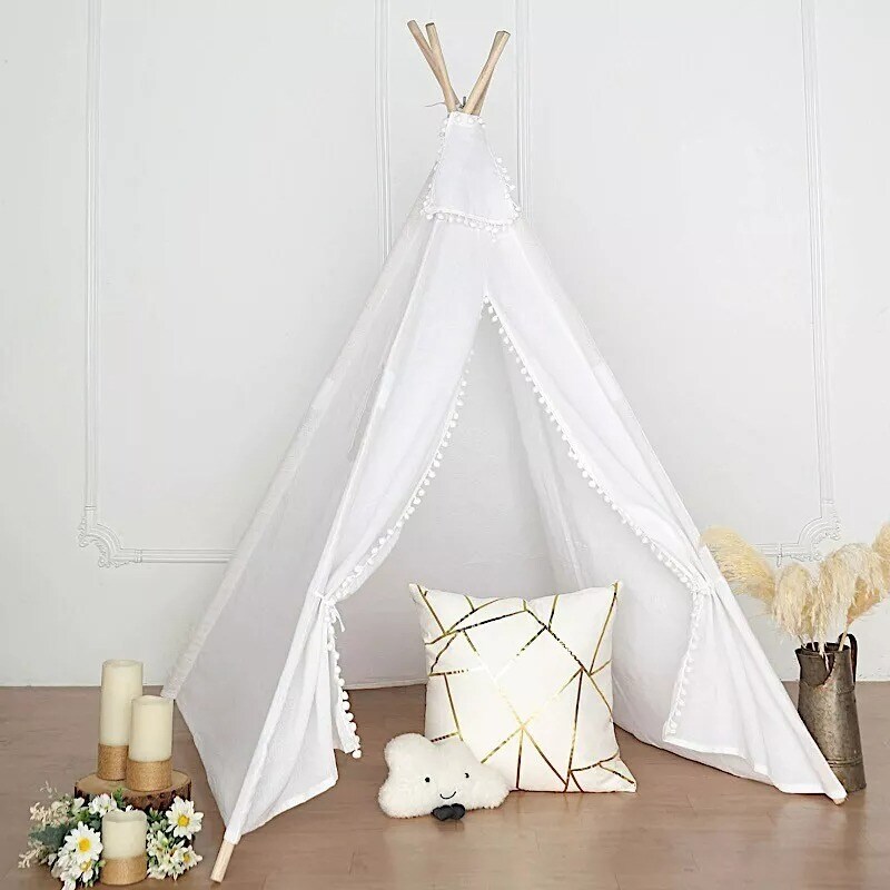 White Kids Teepee Play Tent with Window Indoor Outdoor Playhouse Playroom Home