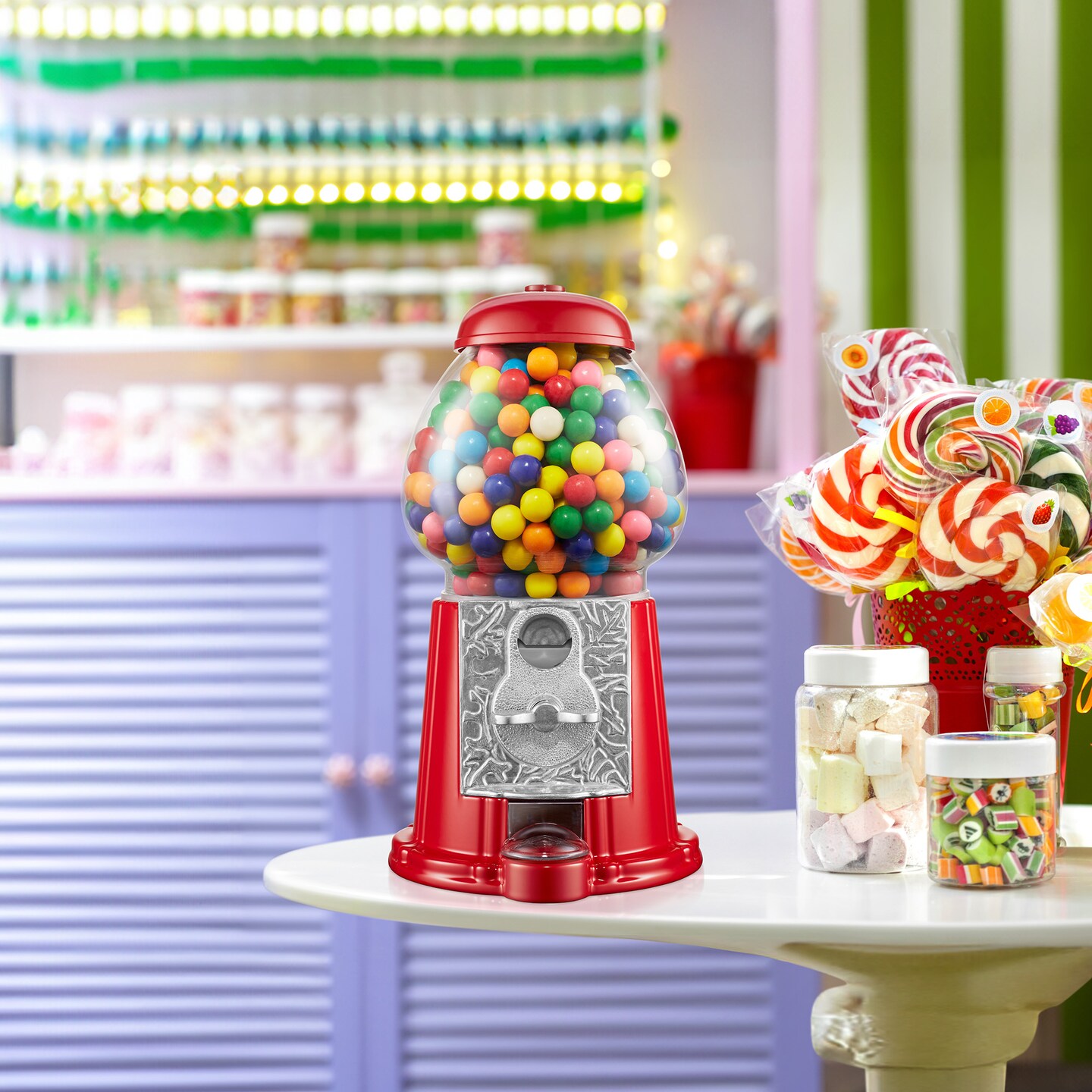 Olde Midway Gumball Machines with Glass Globe and Metal Base, Vintage-Style Bubble Gum Candy Dispenser