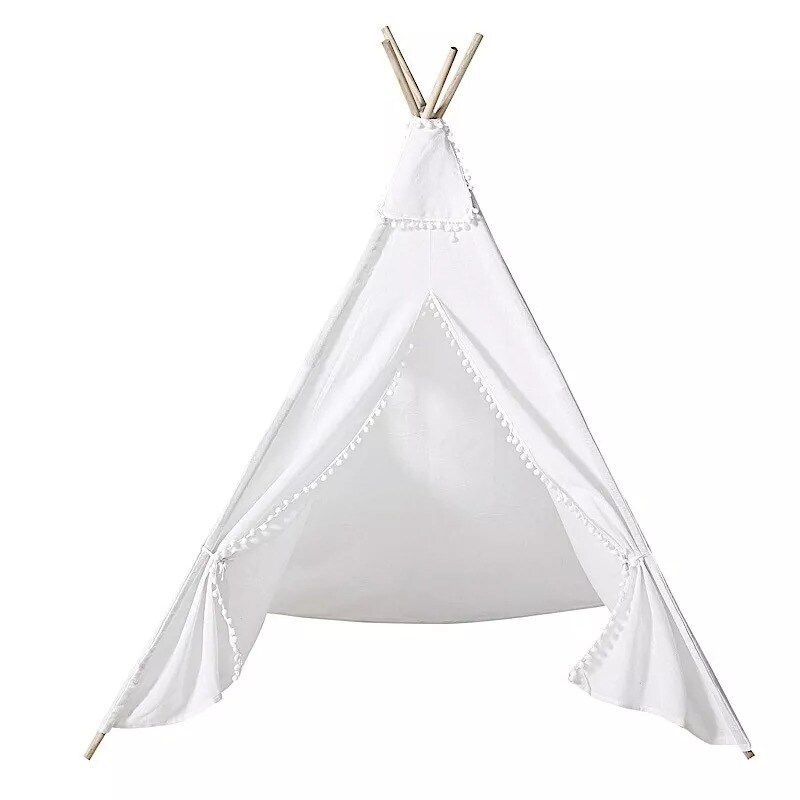 White Kids Teepee Play Tent with Window Indoor Outdoor Playhouse Playroom Home