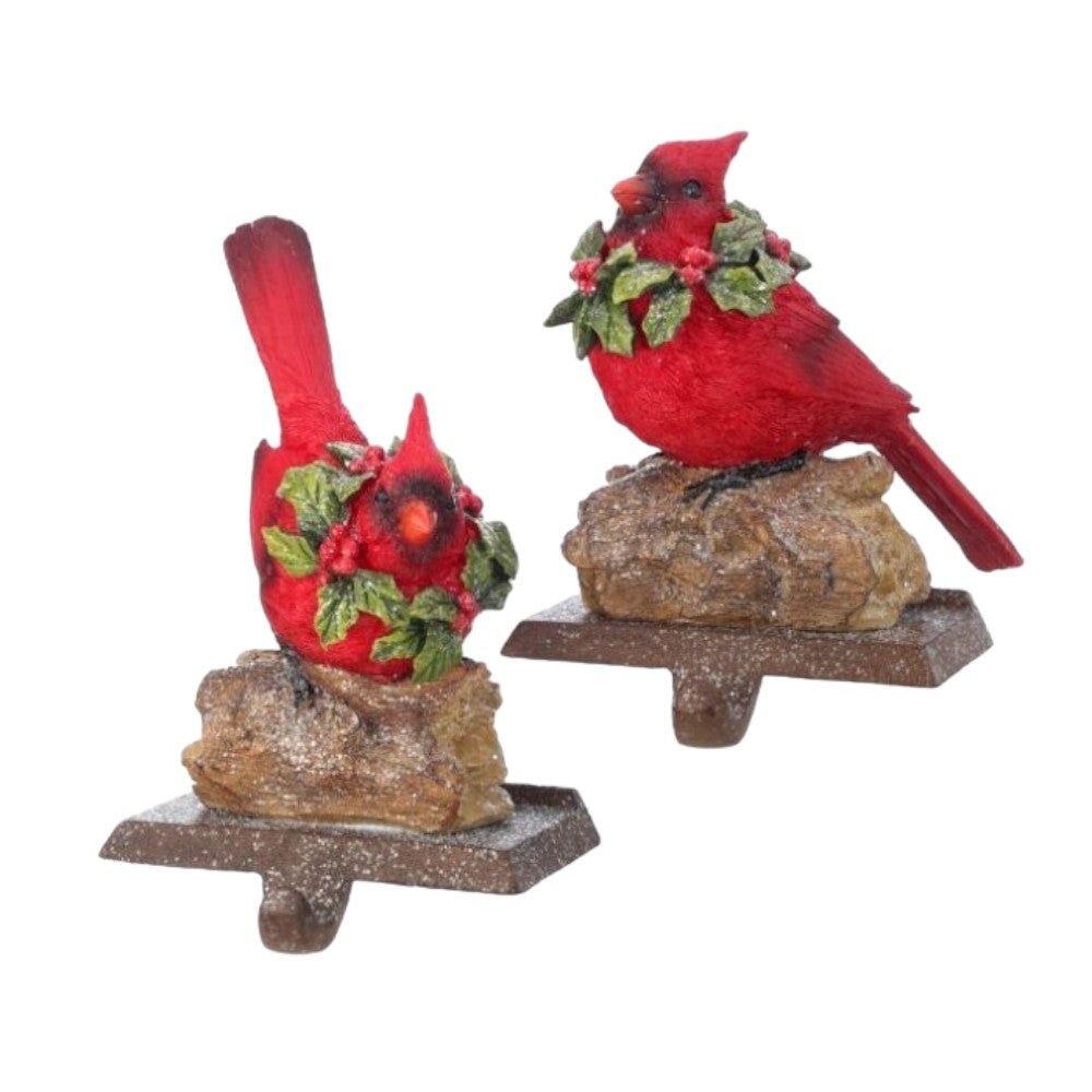 7-9&#x22; Cardinal on Log Stocking Holders &#x2013; Set of 2 Assorted Christmas Decor