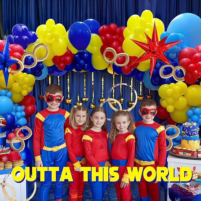 Red Blue Yellow Balloon Garland Arch Kit (140 Pcs) – Primary Color Latex Balloons with Foil Stars, Cartoon Carnival, Circus, Superhero Theme Birthday Party Supplies Decorations