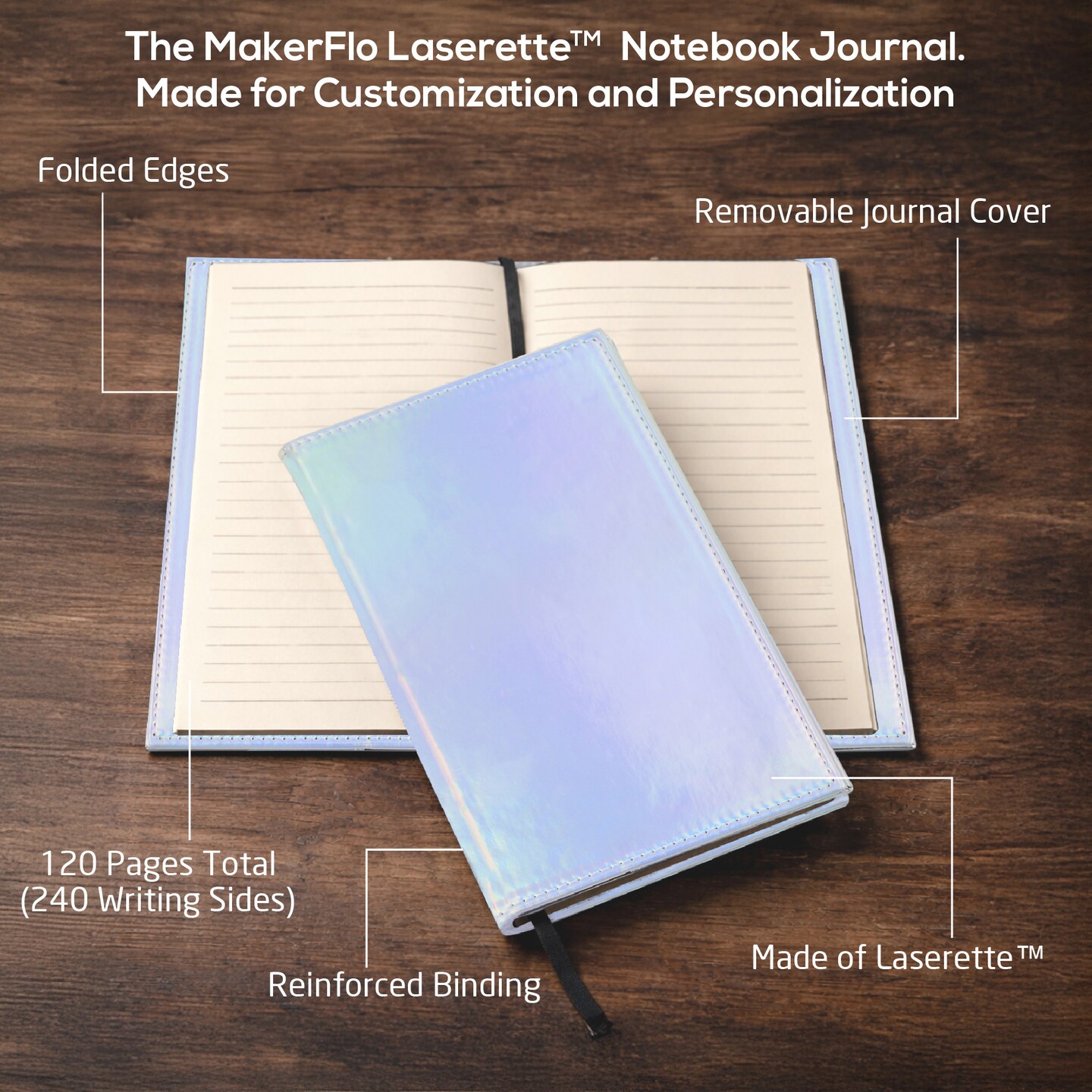 MakerFlo Laserette™ Journal Notebook – Pack of 12 Engravable and Refillable Vegan Leather Journal with Lined Pages and Gift Box, Wholesale & Bulk