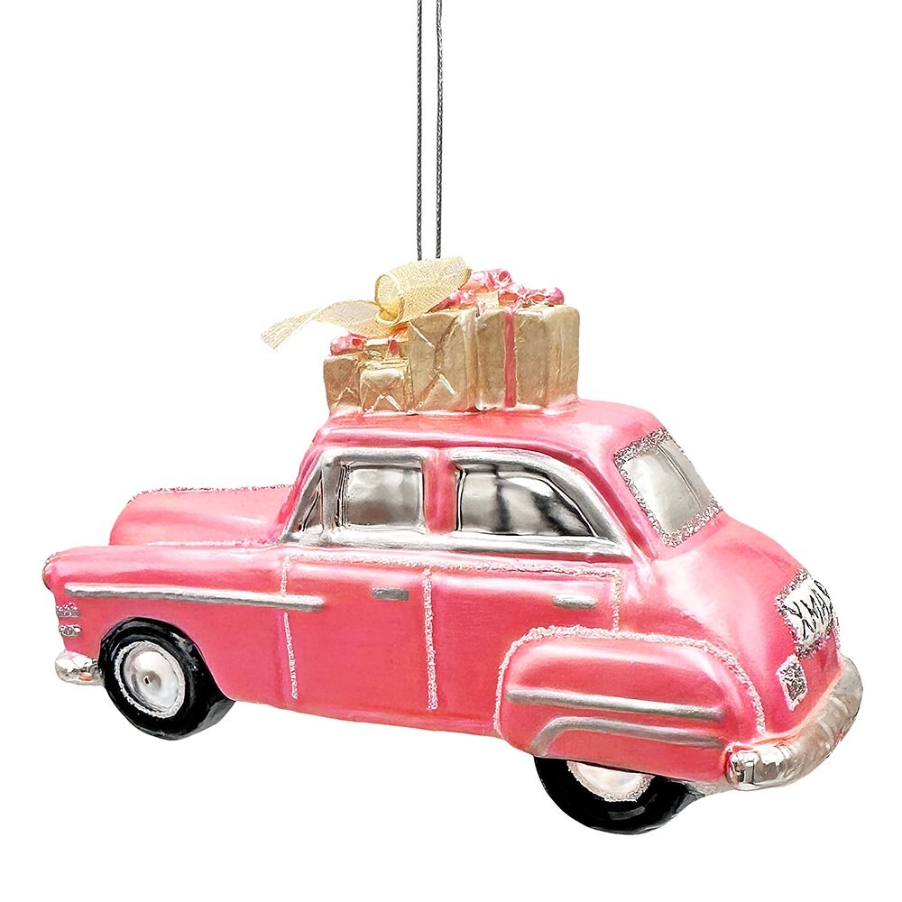 Nostalgic Pink Car Glass Christmas Ornament, Vintage Classic Tree Decor