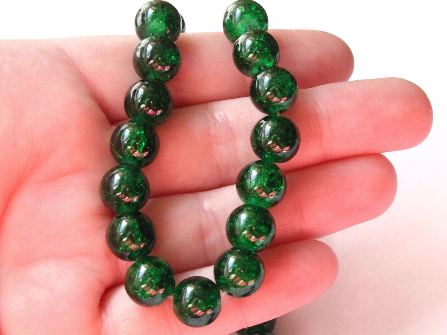 10mm Green Crackle Glass Round Beads