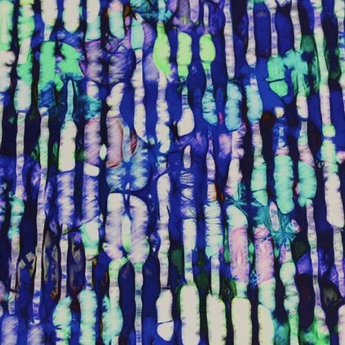 Distressed Blue and Green Printed Spandex Fabric