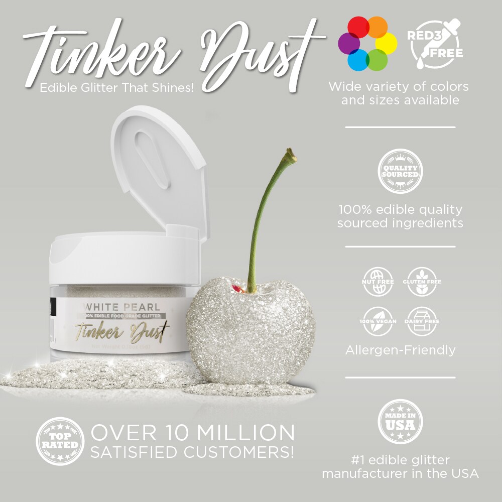 Bakell - White Pearl Tinker Dust (5g, 1x Jar) Edible Glitter for Food, Desserts, and Beverages!
