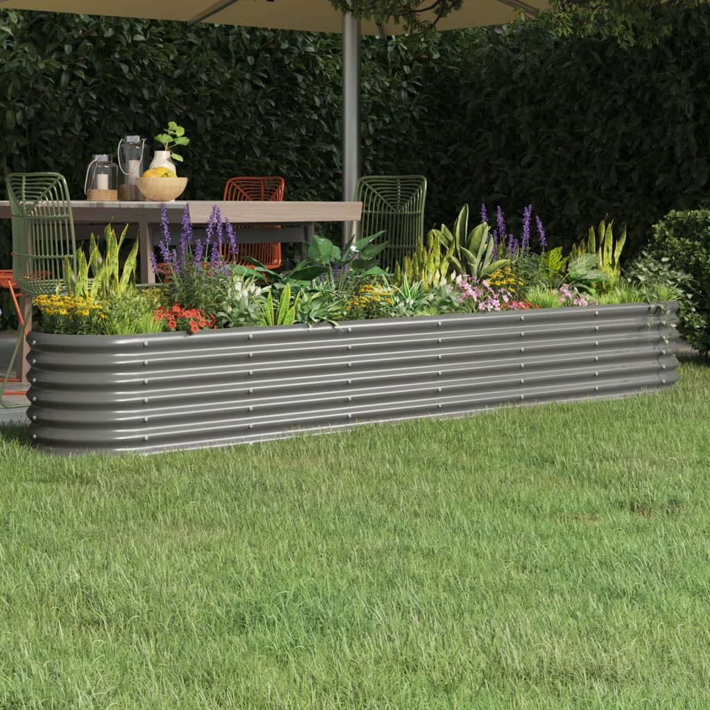 vidaXL Patio Raised Bed Powder-coated Steel 102.4"x15.7"x14.2" Gray