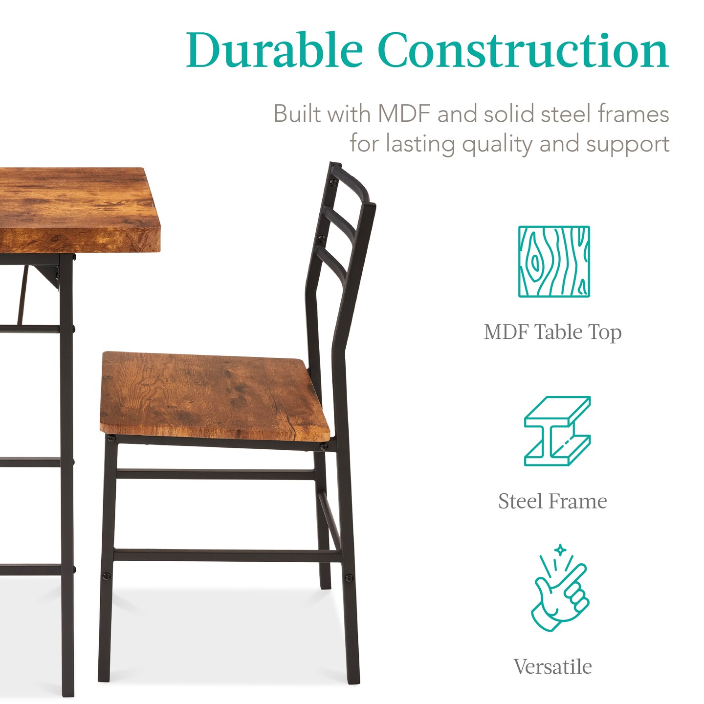Best Choice Products 3-Piece Modern Dining Set, Square Table &#x26; Chairs Set w/ Steel Frame, Built-In Storage Rack