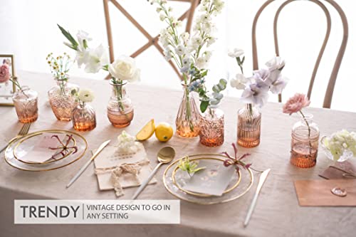Set of 10 - Amber Glass Bud Vase  - Small for Flowers, Bud - in Bulk, Cute Mini Vintage Vases for Centerpieces, Wedding Decorations, Table Decor(Pink Orange)