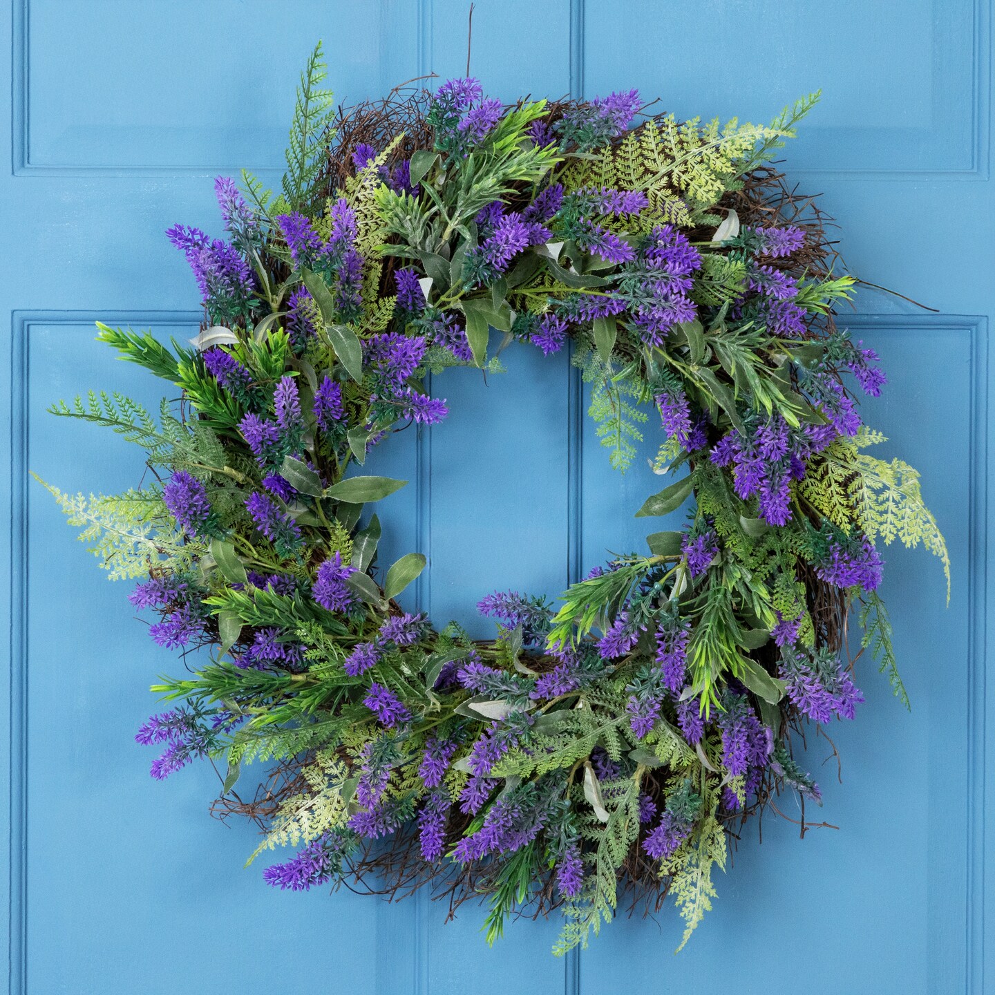 Northlight Lavender and Spring Foliage Artificial Floral Wreath - 24&#x22;
