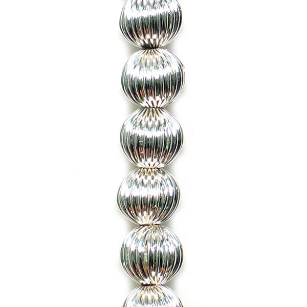 12mm x 12mm Round Pleated Metal Beads 8 Inch Strand