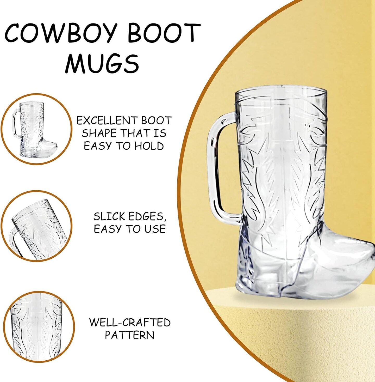 4E's Novelty 10 Pack Cowboy Boot Mugs – 17 oz Plastic Beer Mugs for Party Supplies