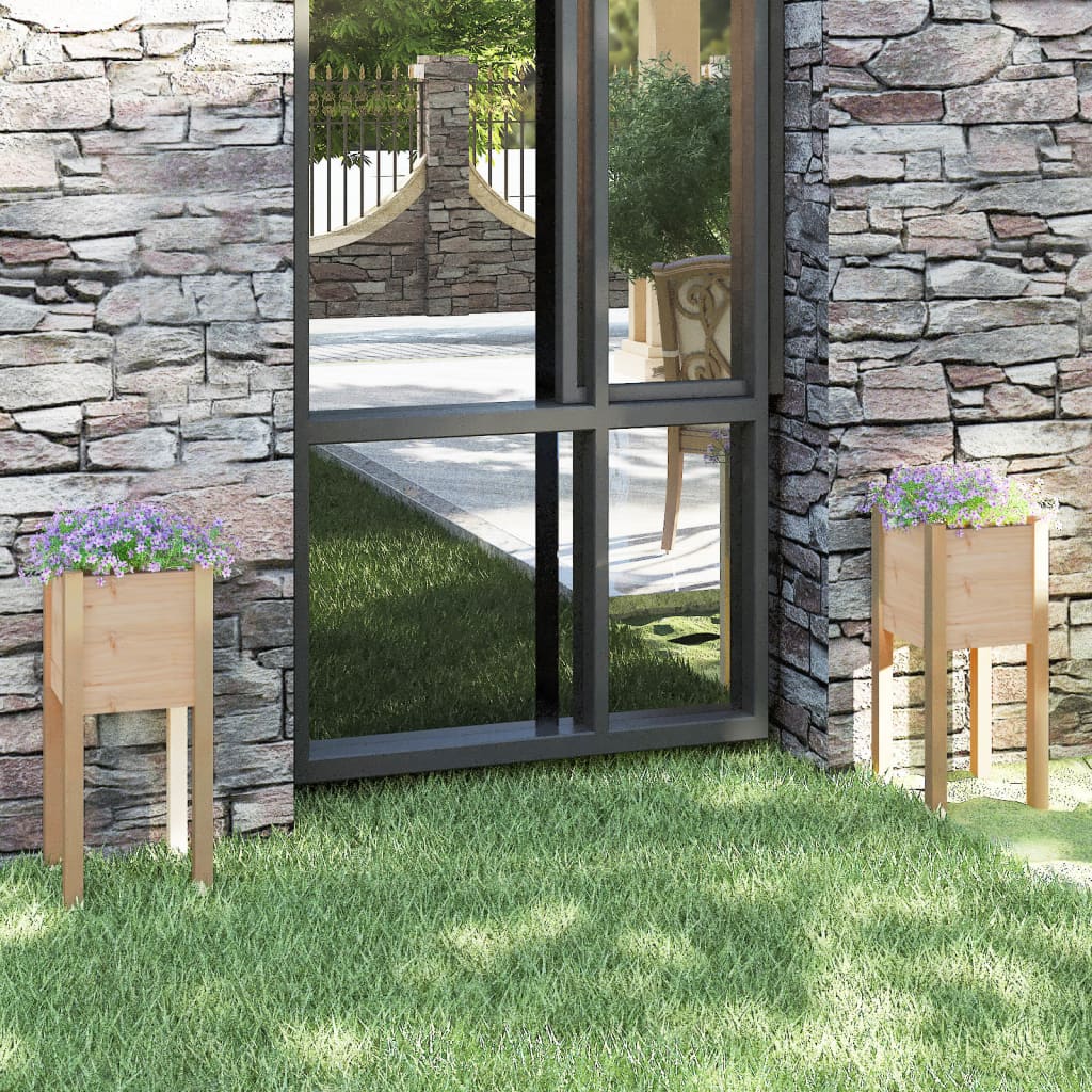 vidaXL Garden Planters 2 pcs 12.2"x12.2"x27.6" Solid Wood Pine