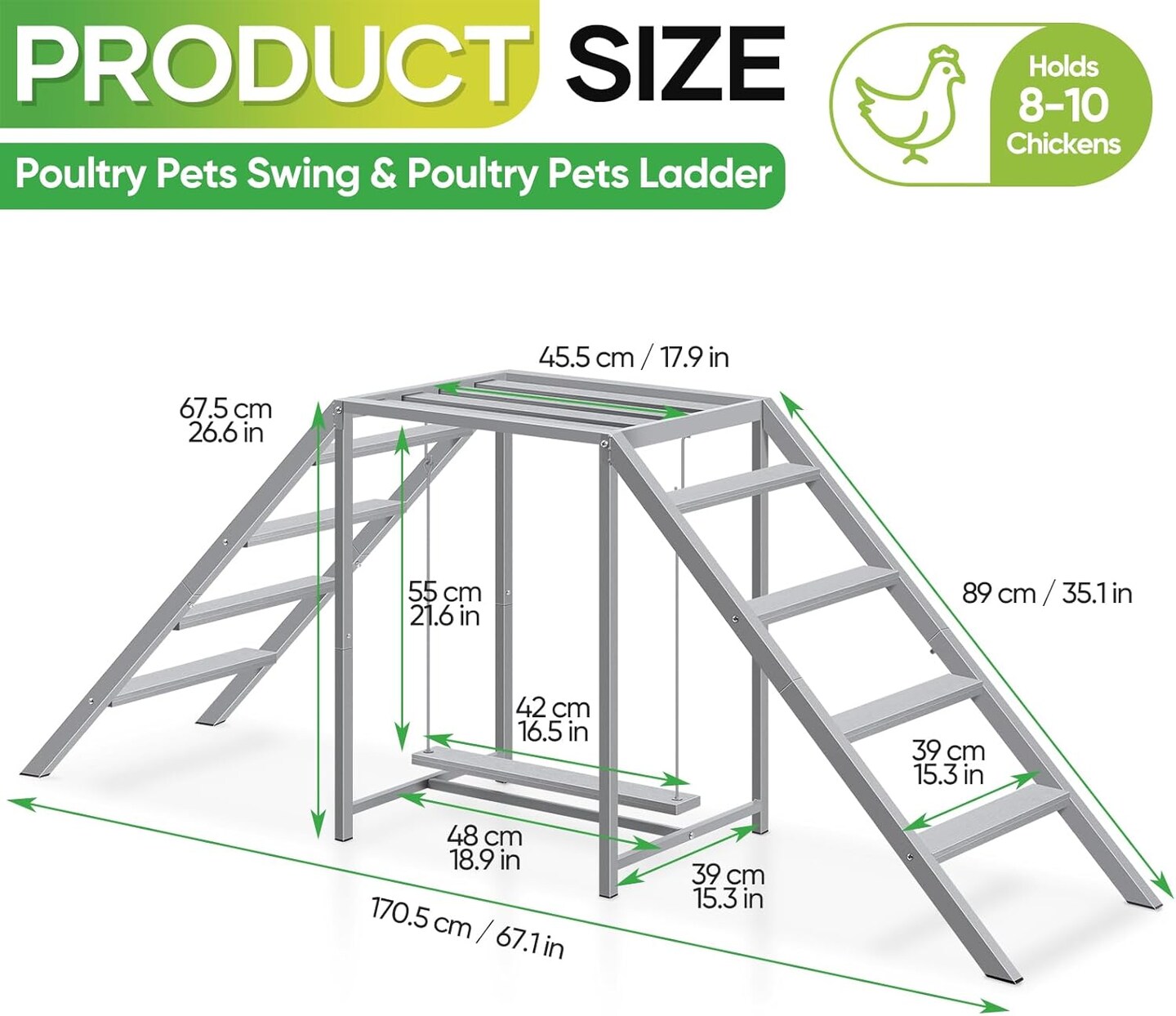 Chicken Perch for Coop with Swing Set,Chicken Ladder coop Toys,Chicken Roosting Bars, Chicken Run Accessories,Suitable for Pet's Health & Happy,Chicken Coop Toys for Backyard Farm