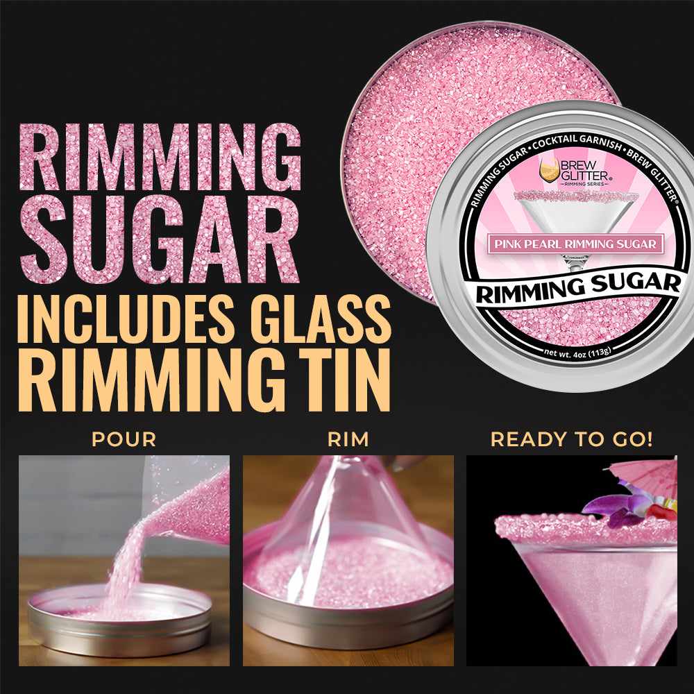 Brew Glitter - Pink Pearl Rimming Sugar (4oz, 1x Bar Tin) Cocktail Garnish for Mixed Drinks &#x26; Refreshments