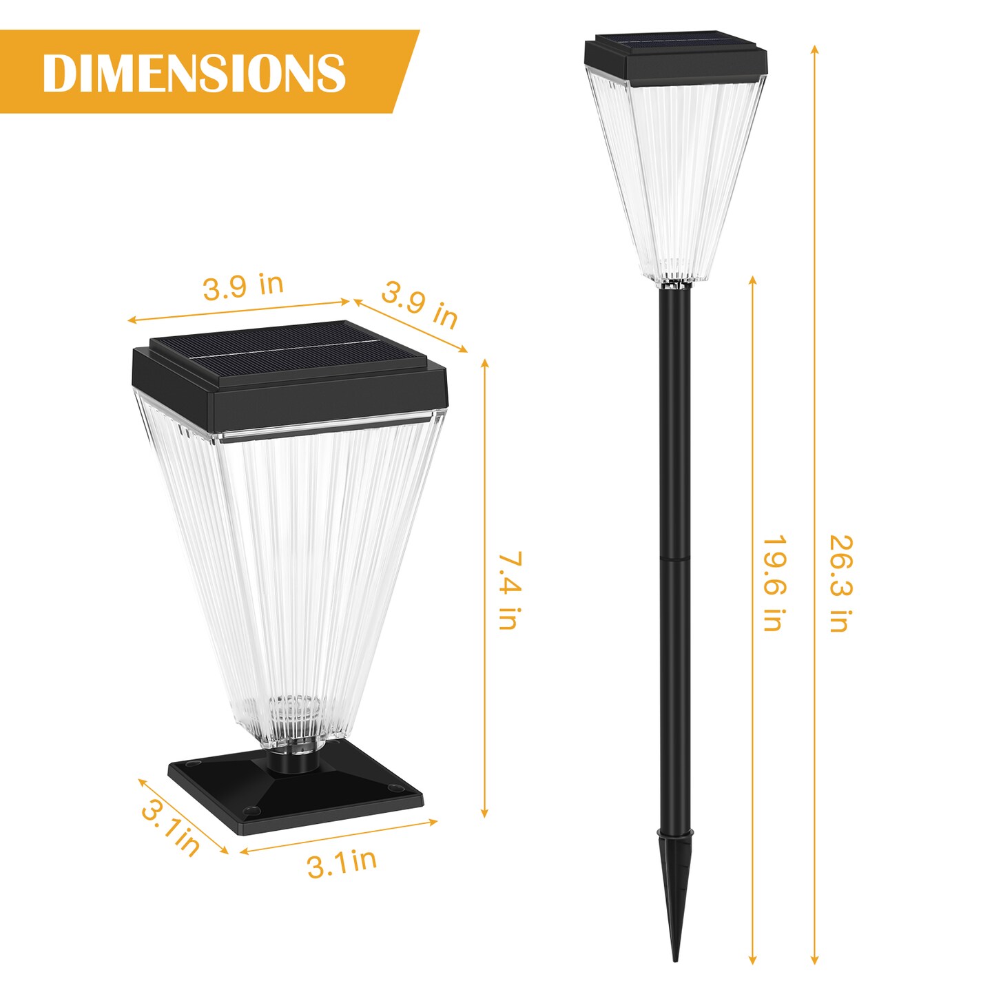 Solar Lamp Post Lights 2 Pack, Outdoor Solar Post Cap Lights Waterproof, Solar Pole Lights, Decorative Pillar Lamp for Yard Street Garden
