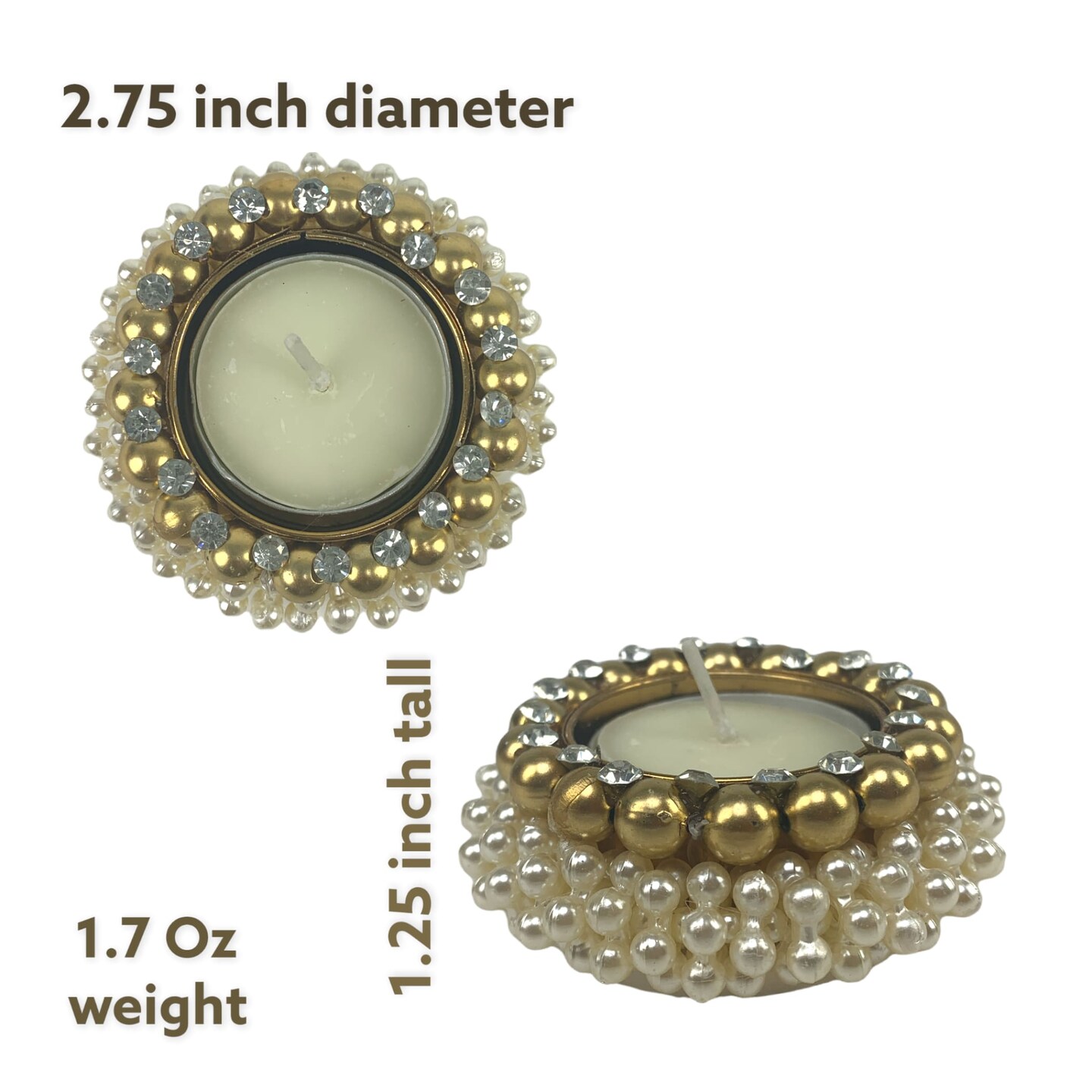 4 Pcs Pearl Tealight Candle Holder Festival of Light Decorative T-light Holder for Diwali Navratri Christmas Thanksgiving Housewarming Gift Candle Stand for Centerpiece Table Home Decor