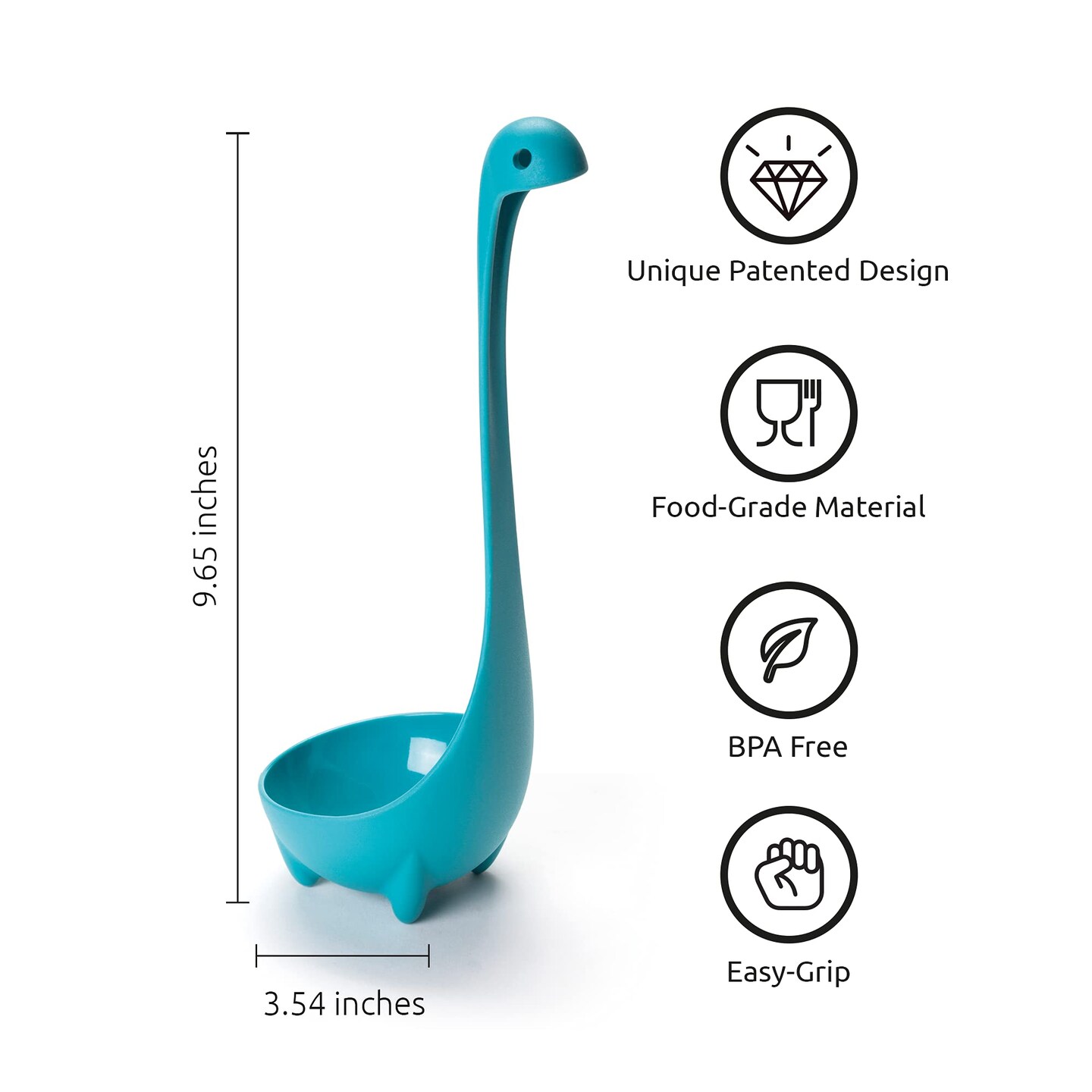 Ladle Spoon - Turquoise Cooking Ladle - Cooking Gifts - Use for Serving Soup, Stew, Gravy &#x26; Chili - High Heat Resistant Loch Ness Stand Up Soup Ladle